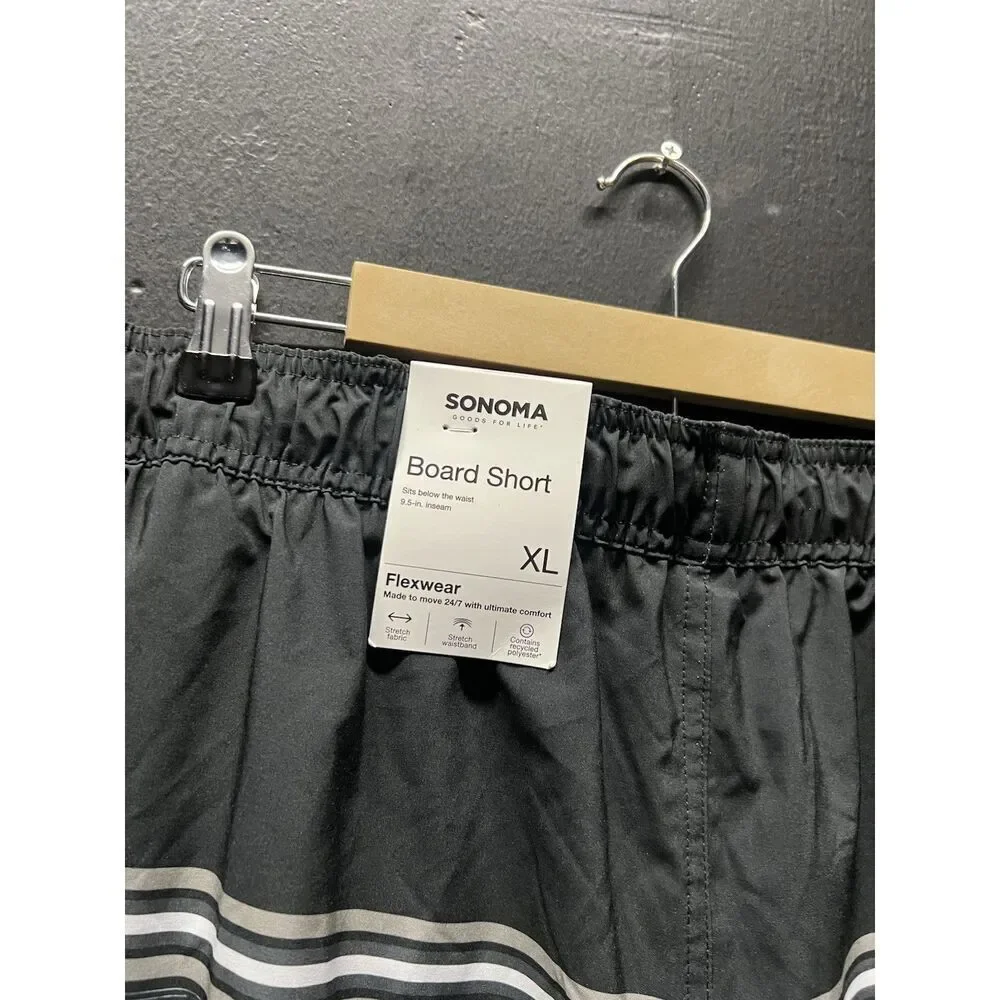 Sonoma Mens Sz XL BOARD SHORTS/SWIM TRUNKS Black Drawstring NWT